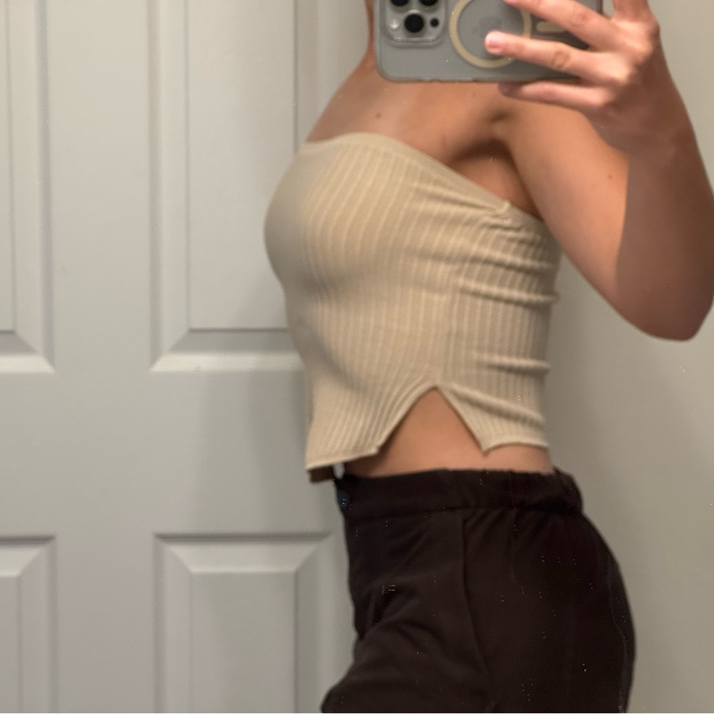 Tan Ribbed Knit Tube Top - Picture 4 of 5